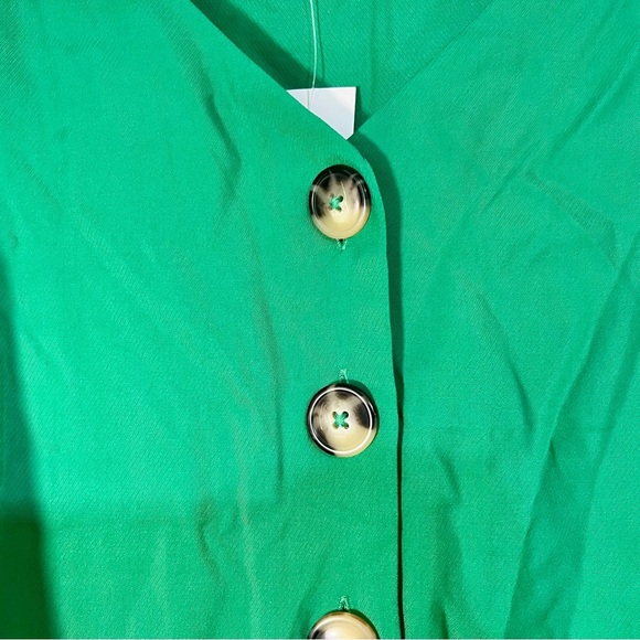 Ann Taylor Puff Sleeve V Neck Blouse Top Kelly Green Button Front Size Small NWT - Picture 5 of 7